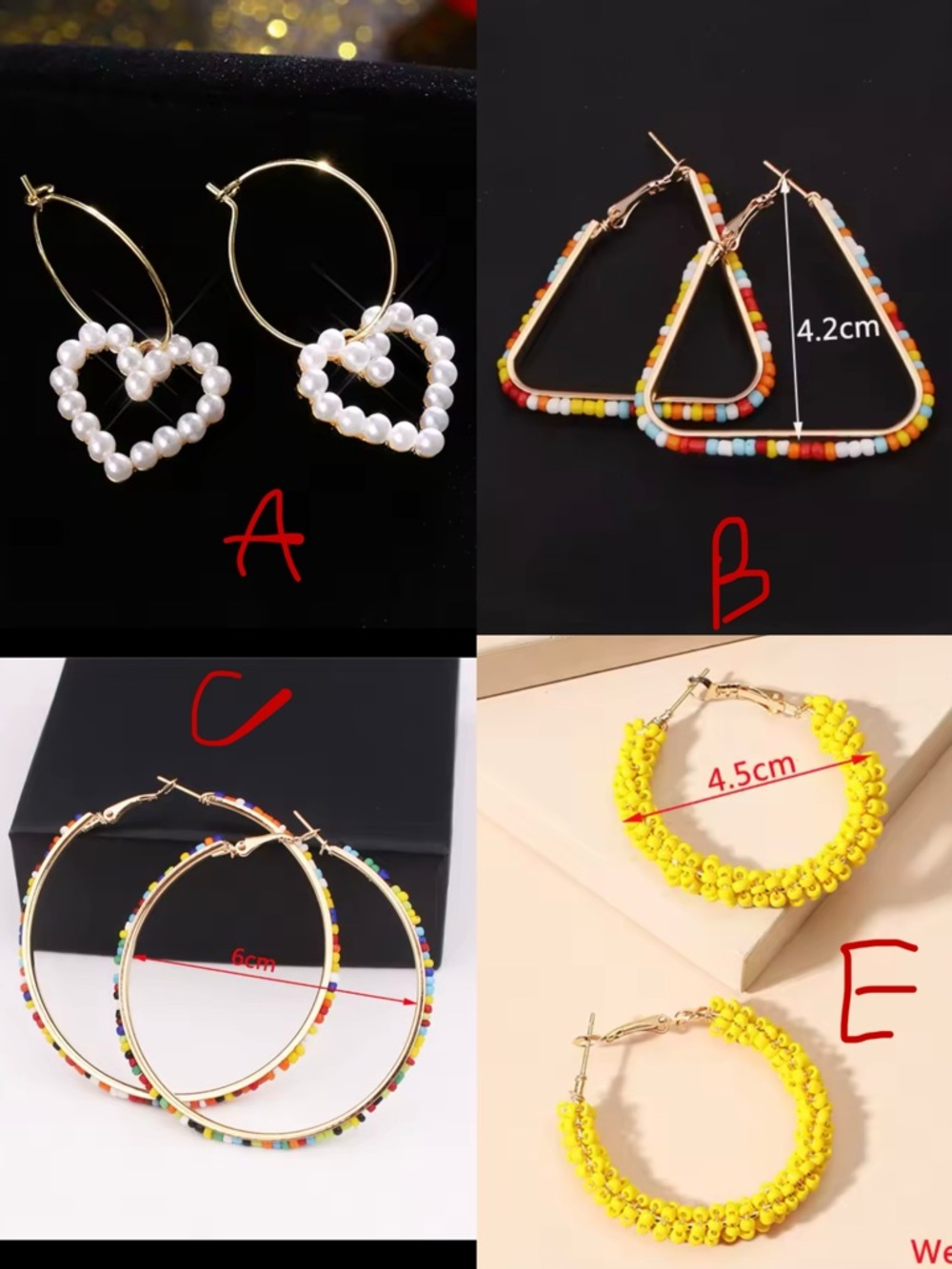 Acrylic Beads Imitaiton Pearls hoop Earrings Geometric Eye-Catching Design